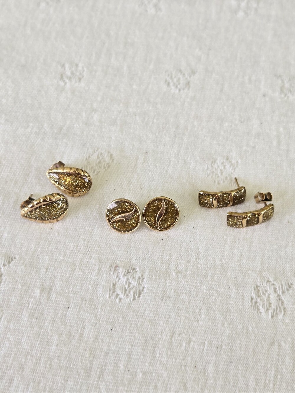Vintage Gold Druzy Stud Earring Set - 3 Pairs
